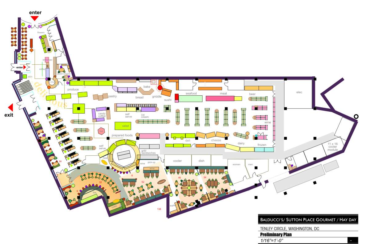 Space plan concept development for Balducci’s specialty food market by Centre Street Creative at Tenley Circle, Washington DC