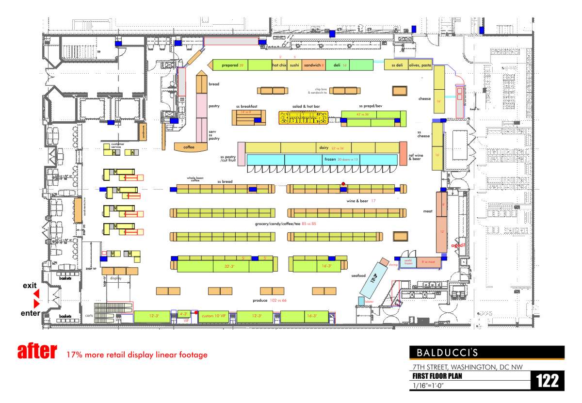 Space plan feasibility concept development for Balducci’s Food Lover’s Market Seventh Street Washington, DC by Centre Street Creative