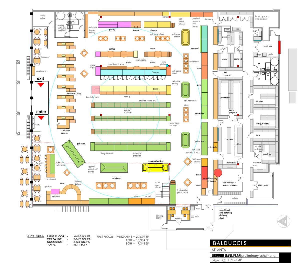 Space plan feasibility concept development for Balducci’s Food Lover’s Market Atlanta, Georgia by Centre Street Creative