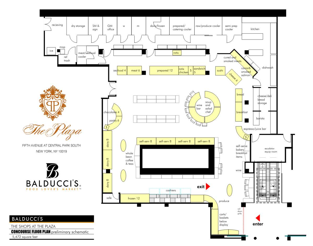 Concept feasibility space planning for Balducci’s Food Lover’s Market  for The Shops at the Plaza by Centre Street Creative